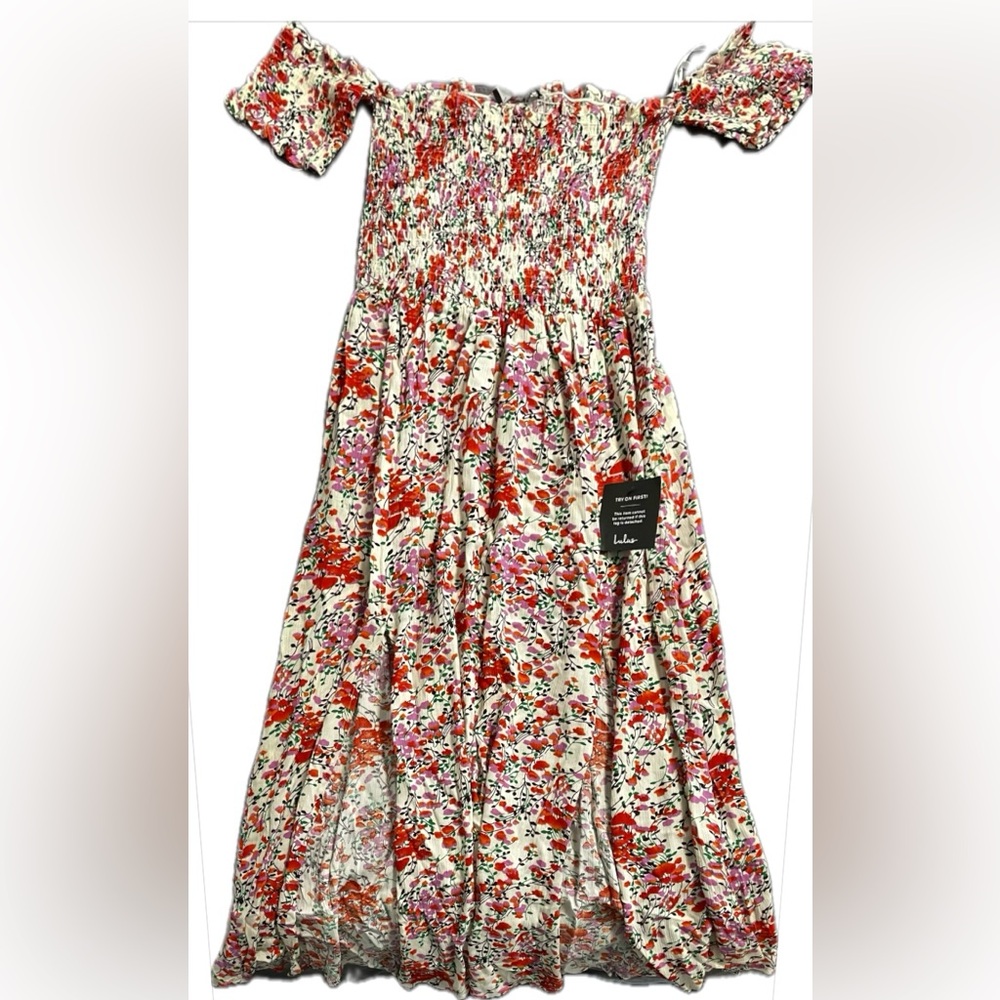 LULUS View from the Meadow Cream Floral Print Off-the-Shoulder Dress size M NWT - Picture 2 of 12